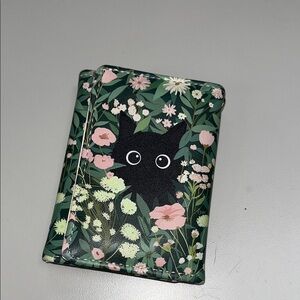Source Unknown Floral Cat Wallet - Green and Pink